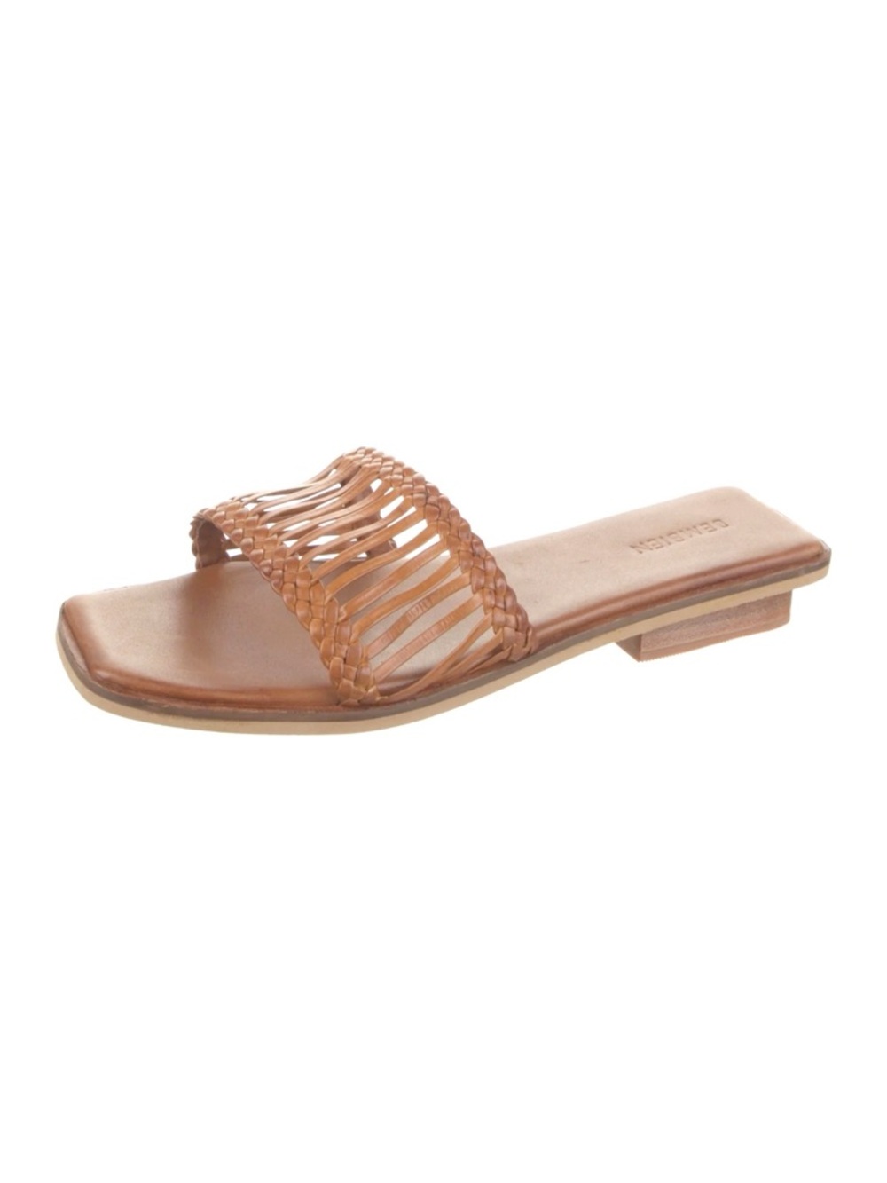 Bembien Tan Leather Braided Accent Slides Size 38